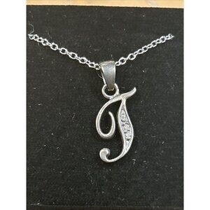 RJ Graziano Sterling Silver Diamond Initial T Pendant 18" Rope Necklace Signed